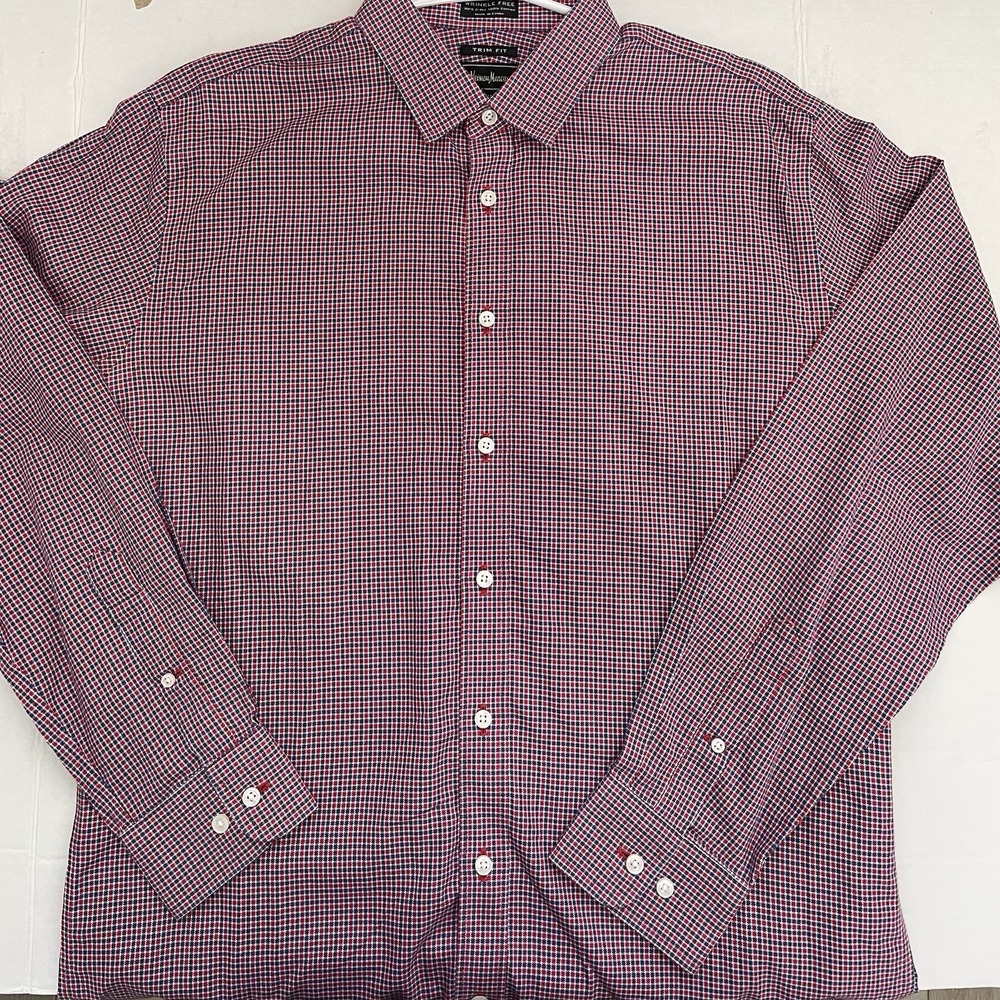Neiman Marcus‎ Mens Trim Fit Wrinkle Free Long Sleeve Button Up  Shirt 16  34-35